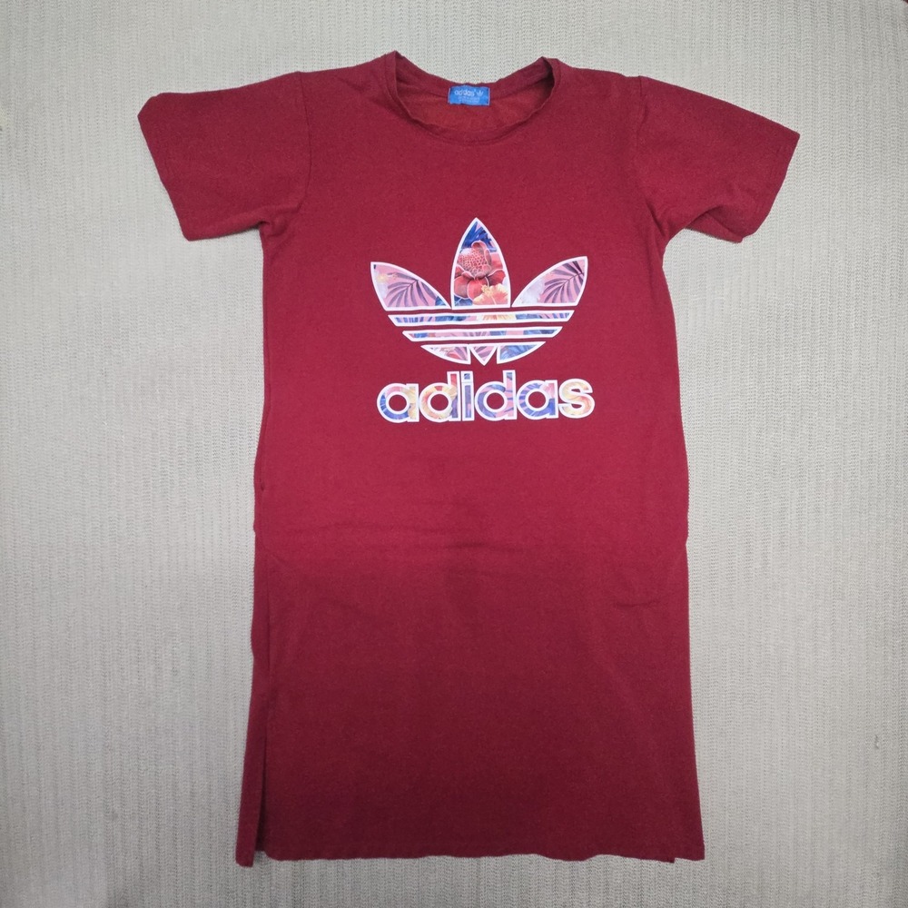 Adidas Dress Girls 8-9 Red Trefoil Logo Graphic Short Sleeve T-Shirt Knee Length